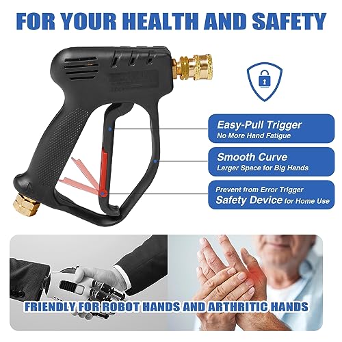 Image of MEKOH Short Pressure Washer Gun, 4000 PSI High Power Washer Spray Gun, 10.5 GPM Foam Gun with 3 /8'' Quick Connect, Stubby Pressure Washer Trigger Handle with M22-14mm Adapter for Extension Wand & Hose