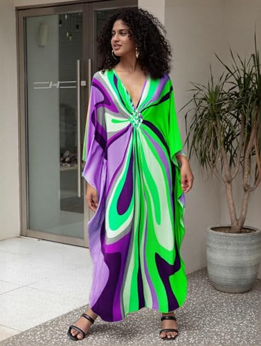 Image of KEYLORTING Plus Size Kaftan Dress Women, African Moo Moo Print Caftan, Batwing Dress, Beach Cover Up for Party and Loungewear