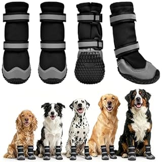 Dimicoo Dog Shoes,Waterproof Dog Boots for Winter,Anti-Slip Dog Snow Booties for Large Small Medium Dogs,Reflective Paw Protectors for Outdoor Walking Hiking