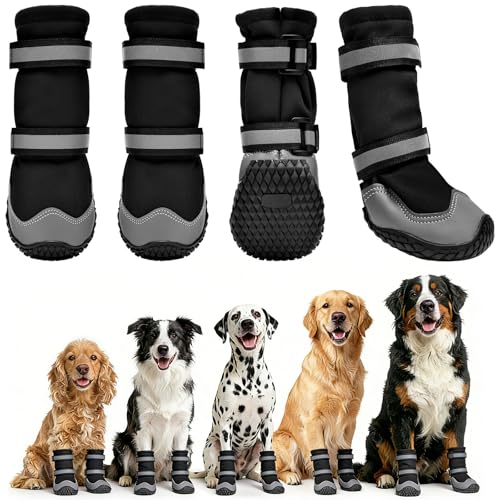 Dimicoo Dog Shoes,Waterproof Dog Boots for Winter,Anti-Slip Dog Snow Booties for Large Small Medium Dogs,Reflective Paw Protectors for Outdoor Walking Hiking