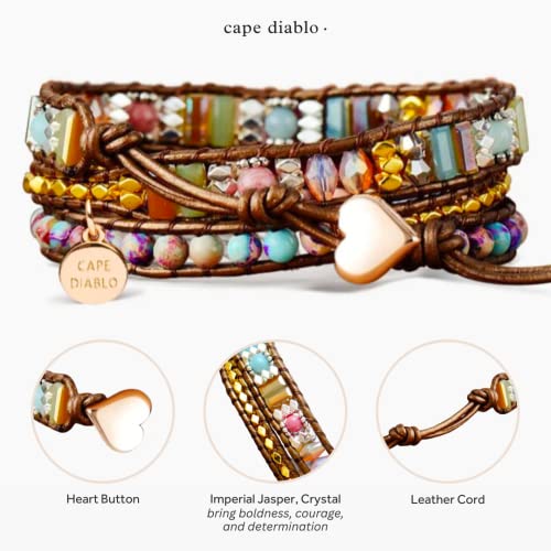 Cape Diablo Imperial Heart Protection Wrap Bracelet - Authentic Energy Crystal & Genuine Jewelry - Beaded Chakra Wrist Band for Courage, Determination, Peace & Healing - Adjustable Closure3