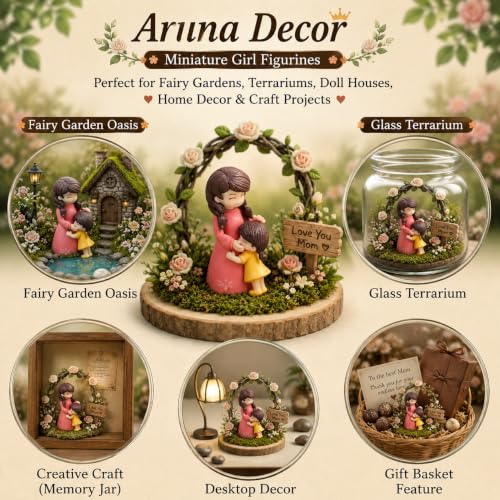 Image of Miniature Mother Daughter Figurine for Mini Garden, Terrarium, Fairy Garden, Dollhouse Accessory & Home Decor | Cute Showpiece for Gifting