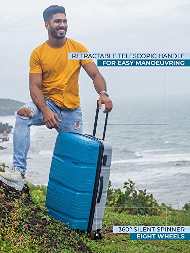 Image of Nasher Miles Nicobar Hard-Sided Polypropylene Check-in Luggage Blue and Grey 24 inch |65cm Trolley Bag