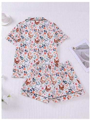 Image of SOLY HUX Women's Short Pajamas Set Cute Printed Button Short Sleeve Shirt with Shorts Sleepwear PJs Set