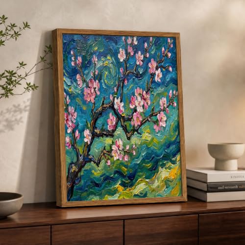 Tableau Mural Branches de Pêcher en Fleurs de style champs de montagne tourbillonnants