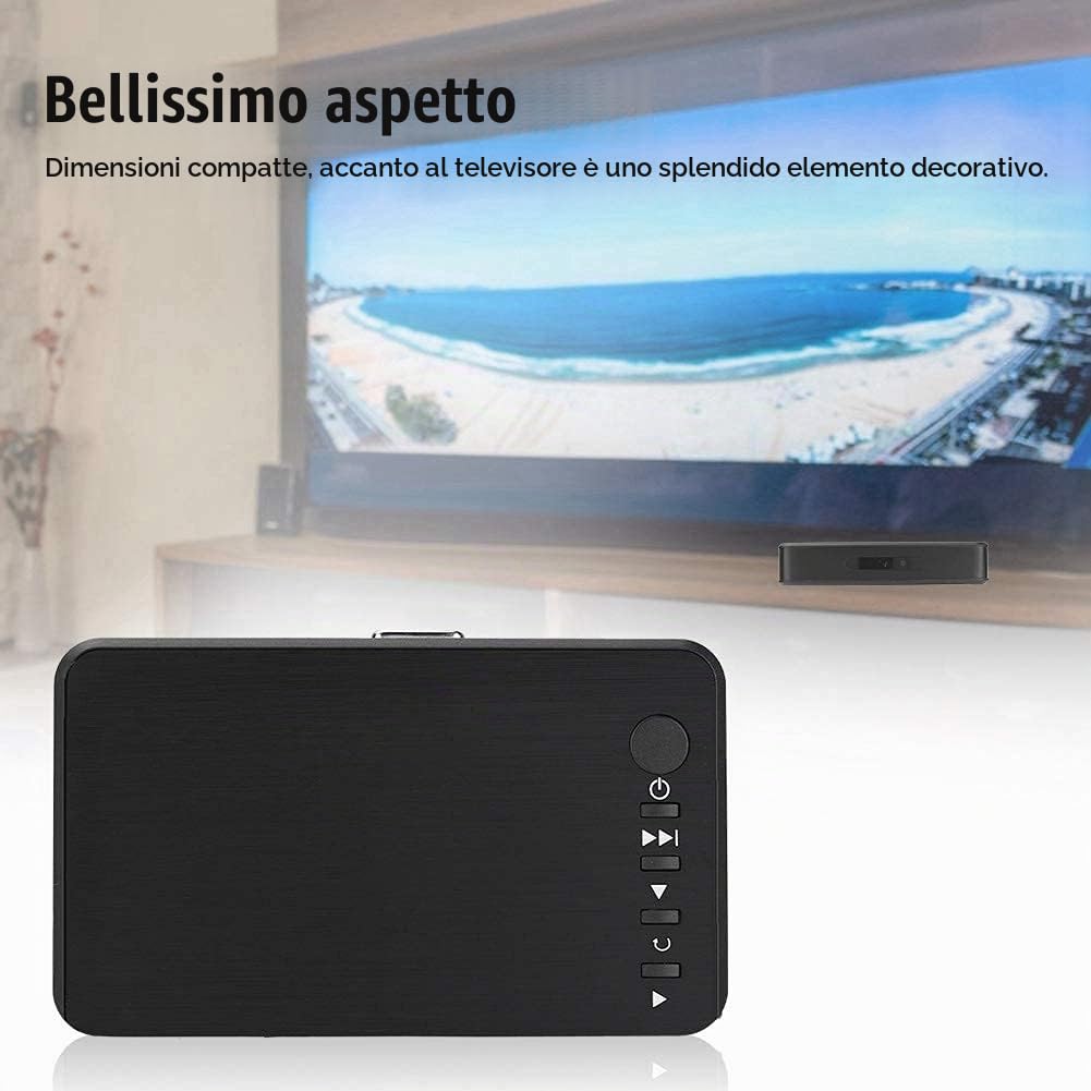 Lettore Multimediale, HDMI 1080P Audio e Video HD con Telecomando IR 110 V-240 V, Riproduzione di Film/Musica/Foto/File Direttamente Sulla TV(Unione Europea)