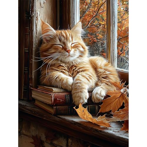 QENSPE Peinture par Numéros Adulte Chat Endormi DIY Peinture Numero Adulte Débutants 30x40cm...