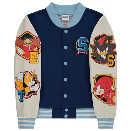 Image of SEGA Boys' Sonic The Hedgehog Varsity Jacket- Sonic, Tails, Shadow and Knuckles Little Boys Sizes 4-18