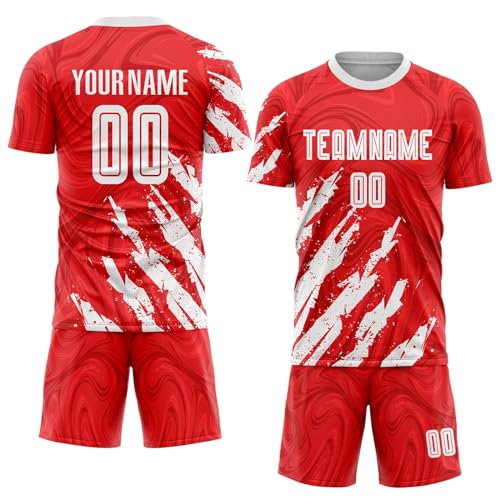 Generic Custom Soccer Jersey Printed Name Number Logo, Red White Athletic Shirts for Men Women Youth Soccer Shirt Sports Fan Jerseys