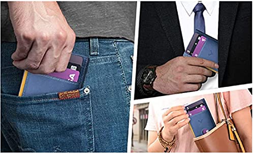 Image of Contacts Genuine Leather Slim Wallet | RFID Blocking Skinny Minimal Thin Front Pocket Wallet Sleeve Card Holder for Men | Up to 7 Card Slots Including 1 ID Window (Blue)