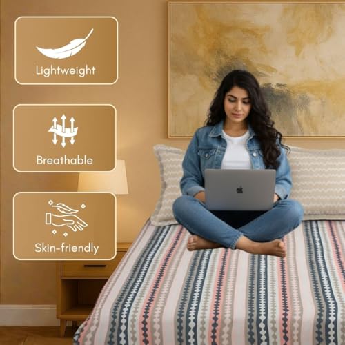 Image of Mafatlal Luxe Lilac 140 GSM Queen Size Bed Sheets with 2 Pillow Cover Perfect for Double Bed, 90x100 Inch - Pale Pink Grey Muted Coral, Soft, Lightweight & Long-Lasting