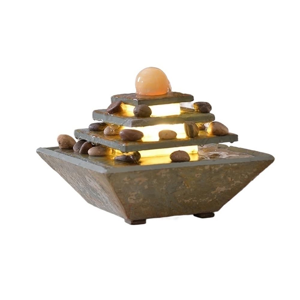 ZTHYSHOZ Tabletop Fountain Waterfall Square Ceramic Marble Desktop Running Water Ornaments Recycled Small Fountains
