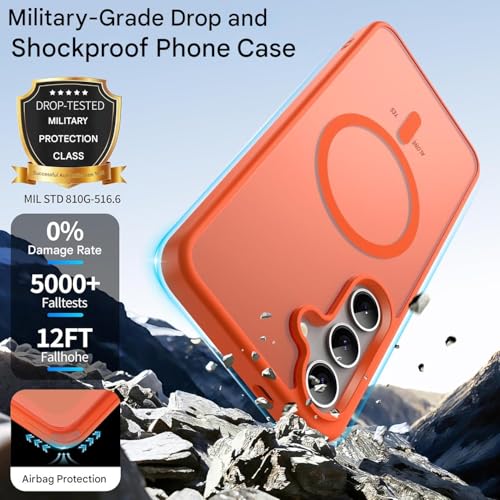 Image of Elzzi Magnetic Guard Case for Samsung Galaxy A55 5G Cover, Compatible with MagSafe Translucent Matte Hard PC + TPU Hybrid Back Cover, Slim Shock-Resistant Anti-Scratch Protective Case (Cosmic Orange)