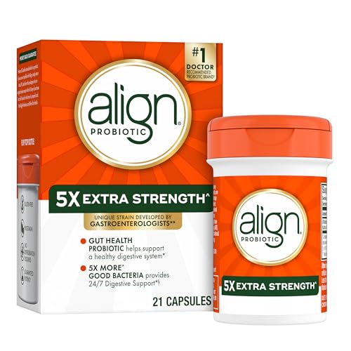Align Probiotic Extra Strength, Probiotics for Women and Men, #1 Doctor Recommended Brand‡, 5X More Good Bacteria^ to Help Support a Healthy Digestive System*, 21 Capsules