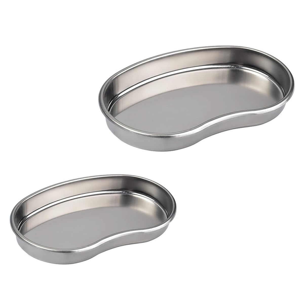 Plateau de Service en Acier Inoxydable, Plaque de Rangement Incurvée, Surface Polie Lisse, Empilable, Lot de 2 pour Hôpital