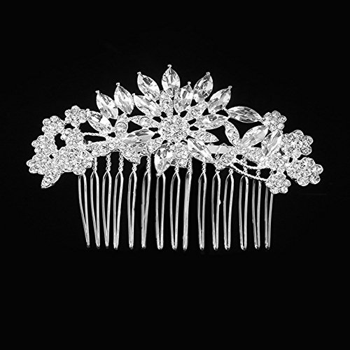 Peine para cabello de boda dobleNine plata flor cristal vintage miniatura 3