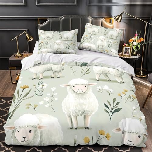 Housse de couette mouton 140x200 imprimée 3D animaux microfibre