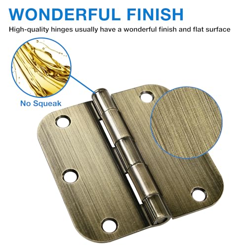 Image of 6 Pack Antique Brass Door Hinges 3.5 Inch Black Interior 3 1 /2 inch Rounded 5 /8 inch Radius Standard Residential Bedroom Indoor for Doors 3 inch Hardware Control House Home Decor Essentials Acessories