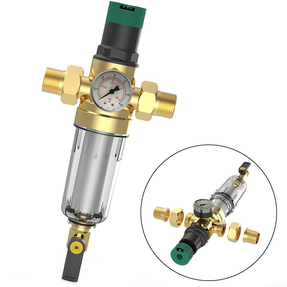 Régulateur de pression d'eau, soupape de réduction de pression en laiton avec filtre à contre-courant et manomètre, DN15 DN20 DN25(DN20)