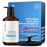 Antifungal Body Wash Treatment with Scrubber - Antibacterial Wash for Jock Itch, Ringworm, Tinea & Foot Odor – Medicated Skin Relief Cleanser Gel with Tea Tree Oil & Tolnaftate for Men and Women