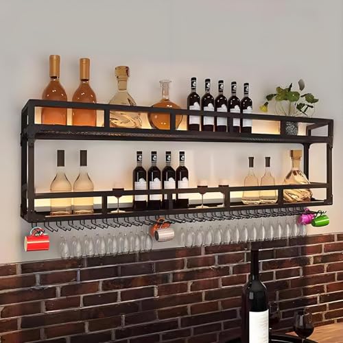 Étagère à vin industrielle murale dorée 80cm casier à vin de bar