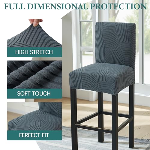 Image of HAOYONG Bar Stool Covers, Stretch Counter Stool Pub Chair Slipcover Washable Counter Height Chair Covers for Kitchen Dining Room Cafe Set of 2 (Dark Gray)