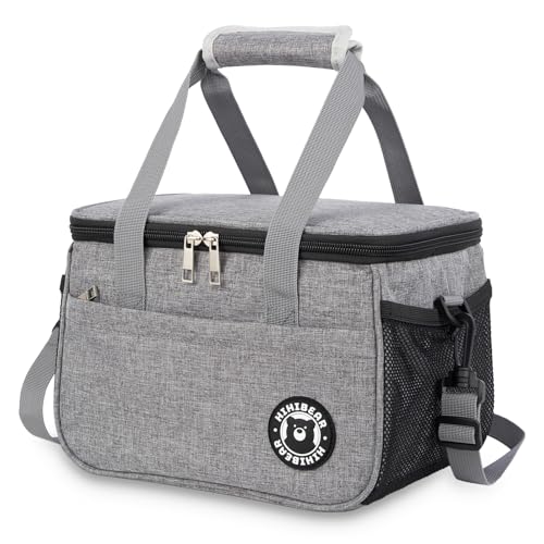 HIHIBEAR Bolsa Termica Porta Alimentos 9L, [ Forro de PEVA resistente a las fugas ] Bolsa Nevera Porta Alimentos, Bolsa Comida Trabajo, Lunch Bag, Bolsa de Almuerzo Oficina Viaje Picnic (Gris, 9L)