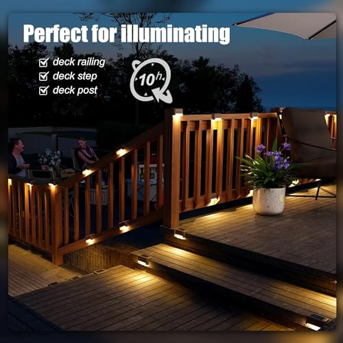 Image of Solar Deck Lights Outdoor Waterproof LED Step & Stair Lights for Fence, Garden, Patio, Yard, Auto Dusk to Dawn Warm White (1)