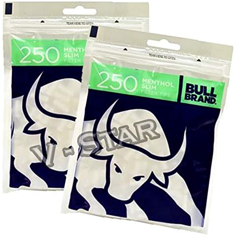 New BULL BRAND 250 Menthol Slim Filter Tips 6MM RESEALABLE Bag Cigarette Tobacco Cover