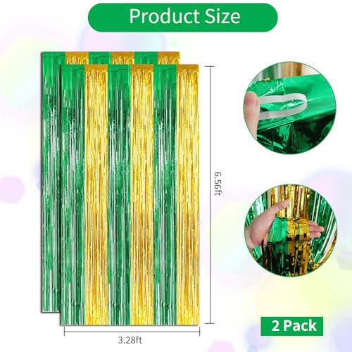 Image of BEISHIDA 2Pcs Green Gold Door Streamers Congrats Grade 2025 Decoration Backdrop Foil Fringe Tinsel Party Streamers Curtains Backdrops for Birthday 2026 Graduation St Patrick's Day (3.28 ft x 6.56 ft)