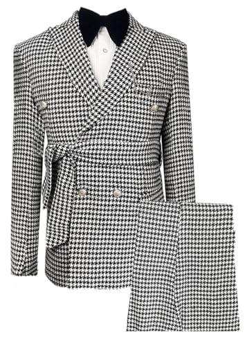 Ulnomio Men's Houndstooth Suit Two Pieces Double Breasted Buttons Jacket Pants for Formal/Party Tuxedos3