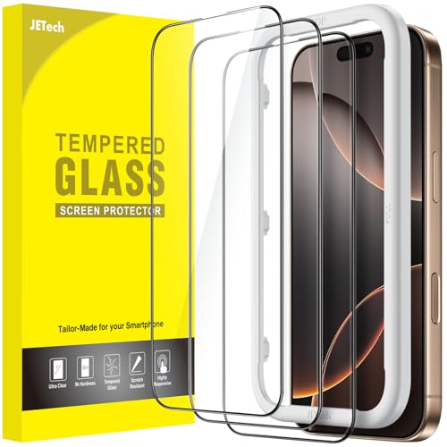 JETech Full Coverage Screen Protector for iPhone 16 Pro Max 6.9-Inch, Black Edge Tempered Glass Film with Easy Installation Tool, Case-Friendly, HD Clear, 3-Pack