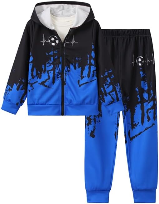 Boy's 2 Piece Outfits Colorful Graphic Long Sleeve Hoodie and Sweatpants Set Kids Fall Winter Zip Outfits for 7-16Y
