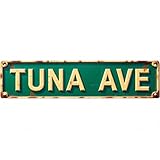 Decorative Tin Signs 16 * 4 Inches - Ideal for'Tuna Ave' Bedroom, Pet Room, Patio | Dog Decor, Vintage Bedroom Decor, Unique Wall Decor