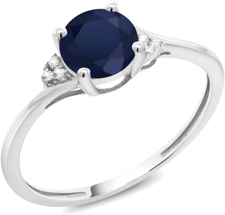 Gem Stone King 10K White Gold Gemstone Birthstone and Diamond Accent Engagement Ring | 6MM Round | Wedding Anniversary Promise Ring For Women | Size 5, 6, 7, 8, 9