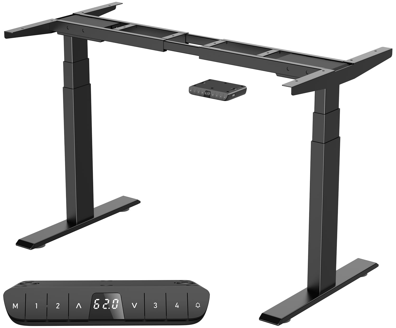 Höhenverstellbarer Schreibtisch Gestell mit 2 Motoren, Tischgestell Höhenverstellbar 3-Stufige Memory-Steuerung und Softstart/-Stop-Funktion, USB Typ-A/Typ-C (7BPRO), Schwarz