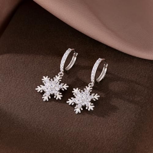 SLUYNZ Solid 925 Sterling Silver Sparkling CZ Snowflake Hoop Earrings for Women Teens Snowflake Hoop Earrings Huggie Earrings Drop Christmas Gifts4