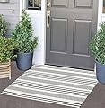 Black and White Striped Doormat 24'' x 35'' Front Porch Rug Machine Washable Indoor Outdoor Doormat for Front Porch Hand-Woven Entryway Rug for Laundry/Bathroom/Bedroom