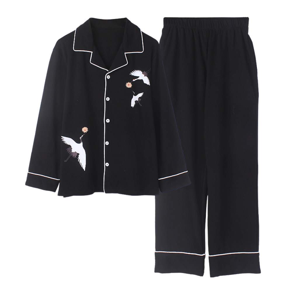 YUHOOE Conjunto De Pijamas De Mujer,Negro Sexy 2 Piezas Pijama De Algodón Ropa De Dormir con Botones De Invierno De Manga Larga Y Bottom Pjs Set Nightwear Lounge Sets Loungewear,Negro,XXL