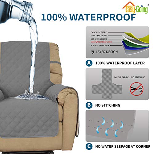 Image of Easy-Going Sofa Slipcover Waterproof Oversized Recliner Chair Cover Non-Slip Fabric Couch Cover for Living Room Washable Furniture Protector for Pets Kids Children Dog Cat (Oversized Recliner, Grey)