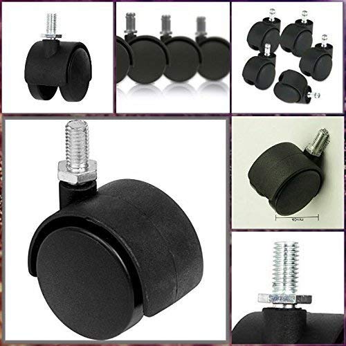 Image of Threaded Twin Castor Revolving Chair Wheel-Heavy Duty 360 Degree Black Chair Wheel - (Set of 5 Pieces)