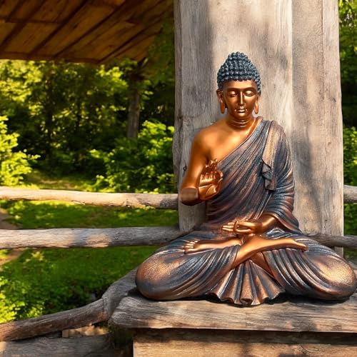 Image of 2 Feet Buddha Statue for Home Decor, Garden and Gifting, Big Size, Made of Resin, Premium Luxury Decoration Showpiece, Vastu Feng Shui for Good Luck, Happiness (Metallic Copper & Golden)