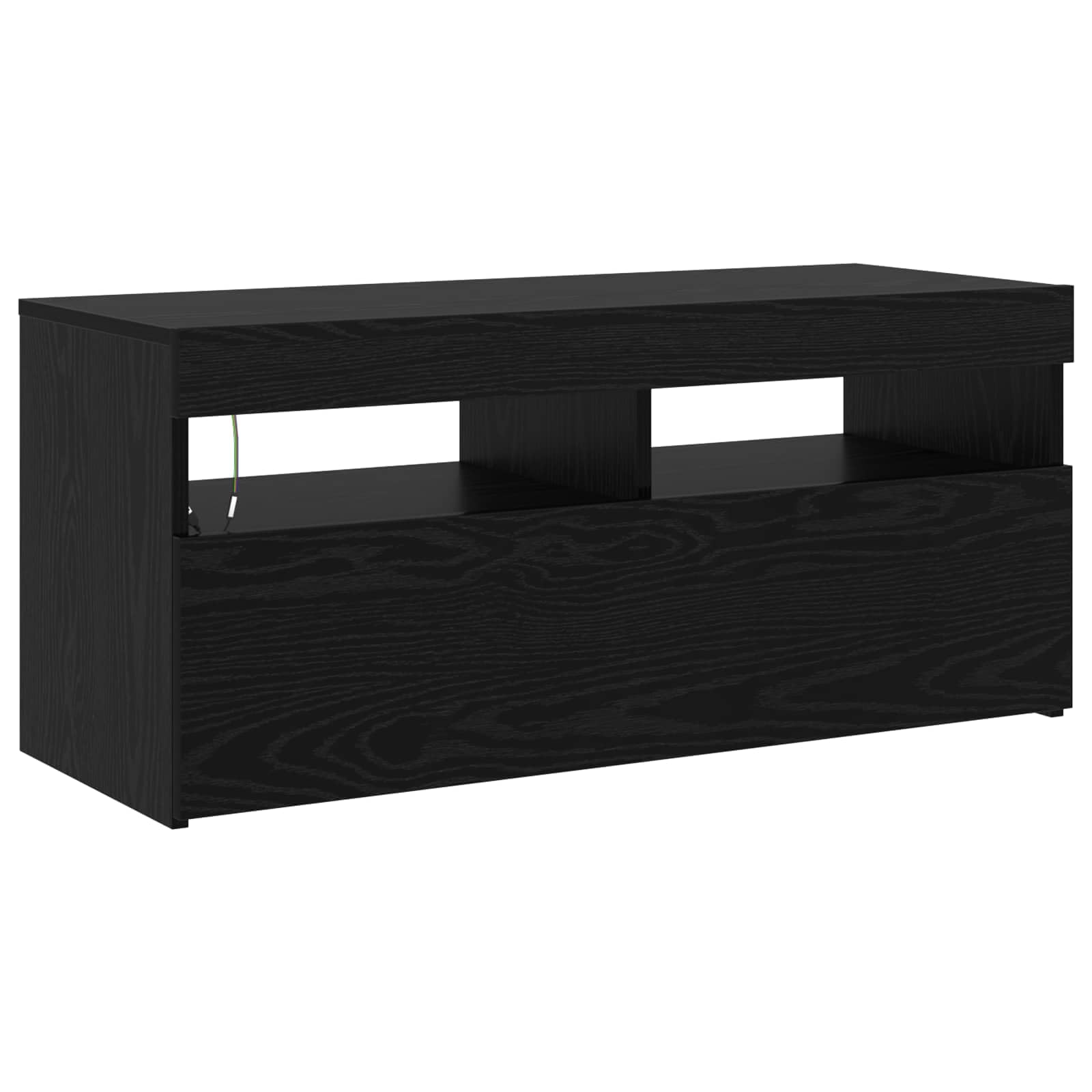Juego de 2 armarios para TV en aspecto de roble negro, 2 unidades, mueble bajo con iluminación LED, 3 puertas y 4 estantes de cristal, armario para televisión para salón, cine en casa