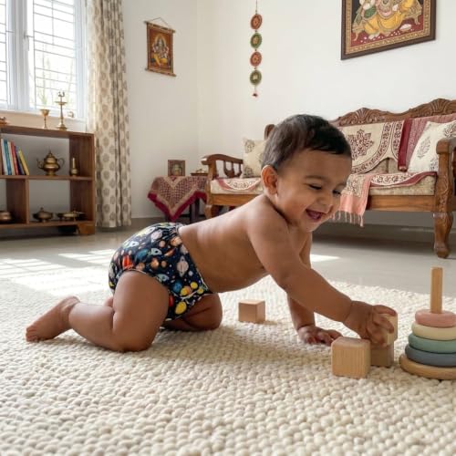 Image of Little Pea Adjustable Cloth Diaper for Babies (3 Months-3 Years) | Leak-Proof, Washable & Reusable | Includes 2 Diaper + 2 Absorbent Pad | Free Size (5-18 kg) | Pack of 2