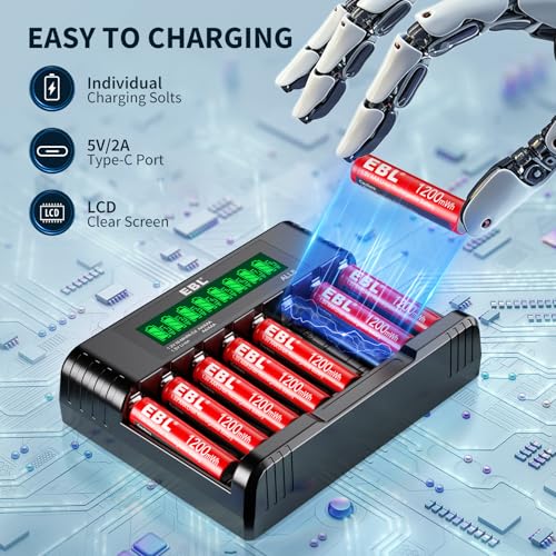 Image of EBL AAA Lithium Rechargeable Batteries 1200mWh, 8 Pack 1.5V Triple A Batteries Over 1200+ Cycles Times with 1.5V & 1.2V Universal AA AAA Battery Charger
