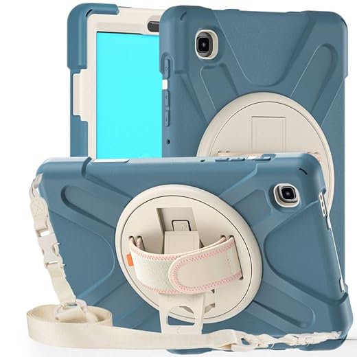 BLCshine Funda Anticaída para Galaxy Tab A7 Lite 8.7 2021 SM-T220 SM-T225 SM-T227, Funda Carcasa Rígida Resistente a los Golpes con Soporte Giratorio 360° y Correa de Mano/Hombro - Aciano Azul