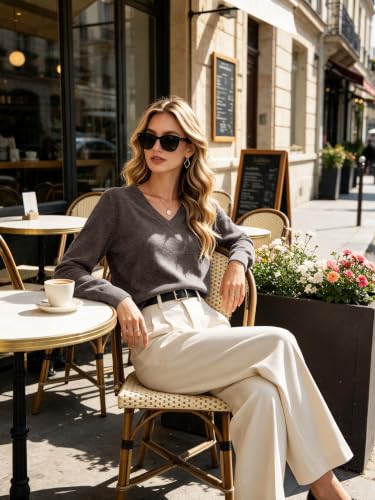 Chocolate Brown Tops for Women V Neck Fall Sweaters 2026 Trendy Coffee S - image 5
