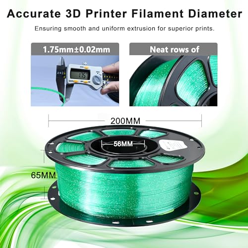 Image of iBOSS Glitter PETG Filament 1.75mm, Transparent 3D Printer Filament Shiny Sparkle Material with Glitter, Flash Point Series 1KG Spool, fit Most FDM 3D Printers, PETG Glitter Mint Green