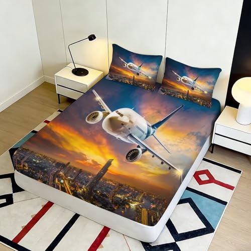 Drap housse avion coucher de soleil en microfibre douce 90x200cm pour un lit d'enfant - 5