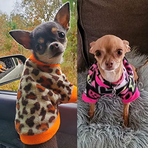 Winter Warm Fleece Sweater For Small Dog Girl Chihuahua Yorkies, Tiny Puppy Clothes, Cute Female Dog Sweaters Pet Shirt (Leopard + Polka Dot + Geometric, X-Small),Yikeyo Set Of 3 #TOP6